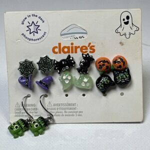 Halloween Glow In The‎ Dark Earrings 7 Pairs Dangle & Stud Pumpkin Witch Hat New
